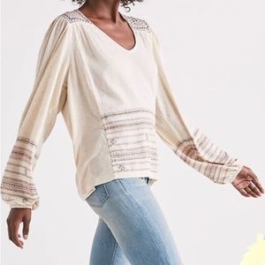 Boho Natural Embroidered Peasant Top NWT